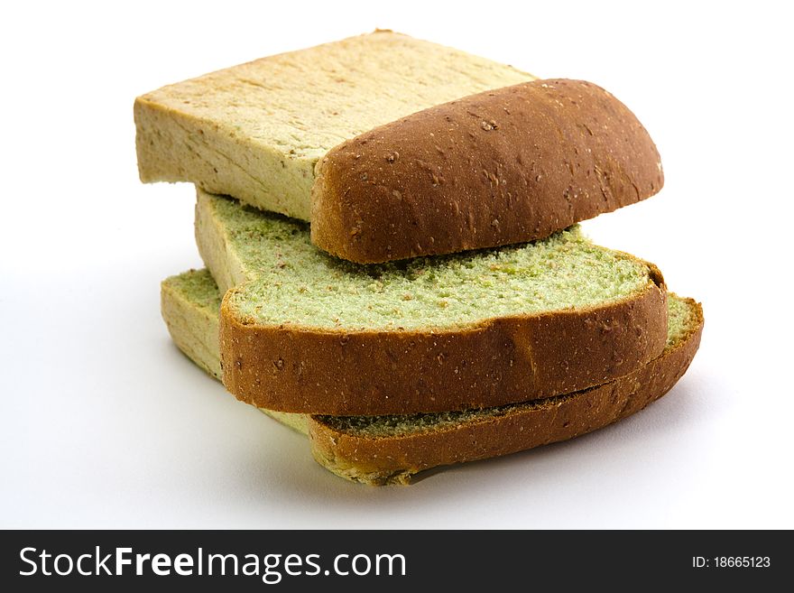 Three pieces of sliced loaf isolated on white. Three pieces of sliced loaf isolated on white