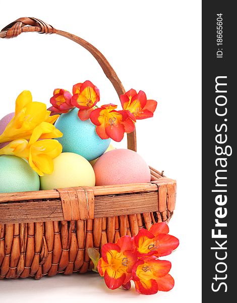 Colorful Easter Eggs With Spring Flowers