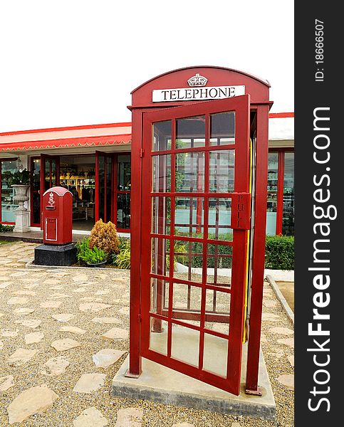 Red telephone box on street