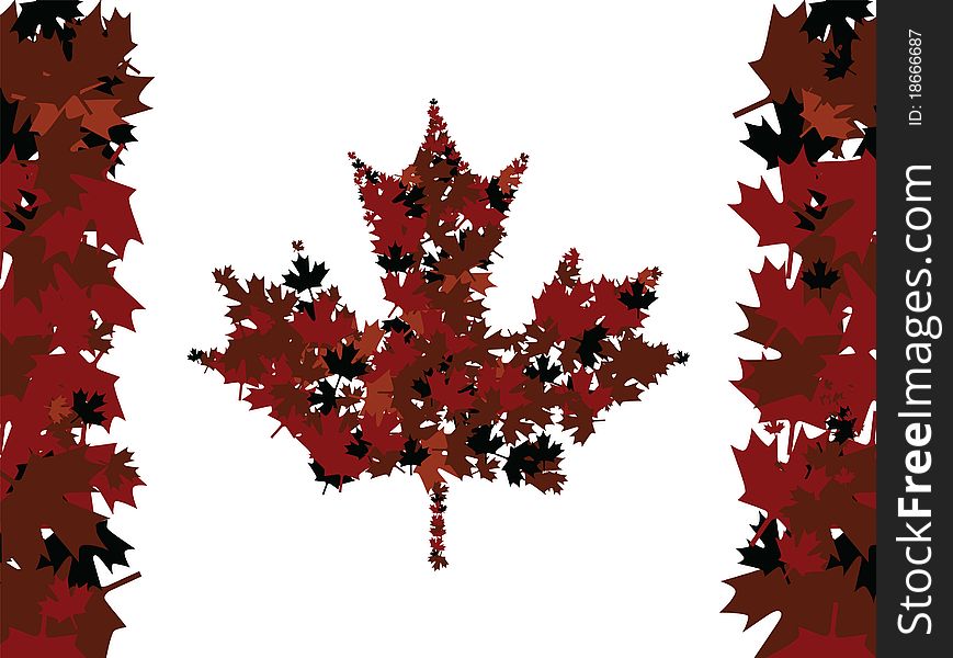 Illustration of a Canadian flag made by maple leafs