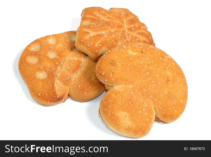 Cookies with sugar on white background