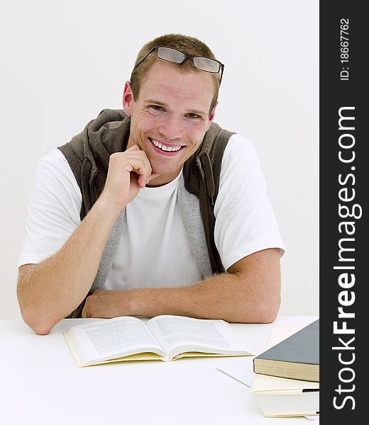 A young student working on his homework