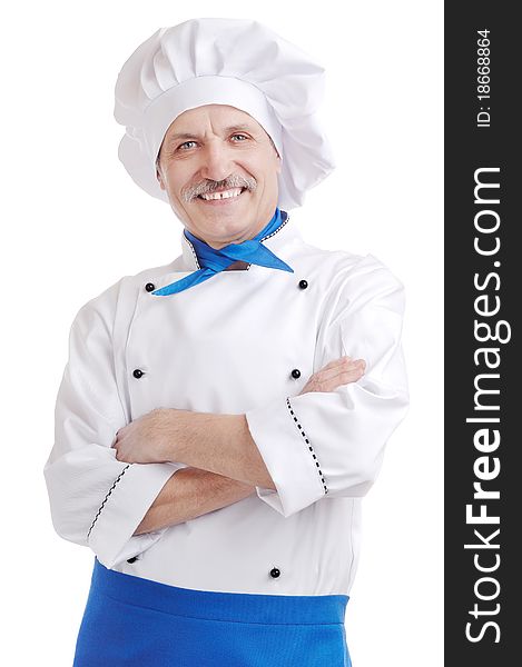 Senior chef in white uniform with crossed hands. Senior chef in white uniform with crossed hands