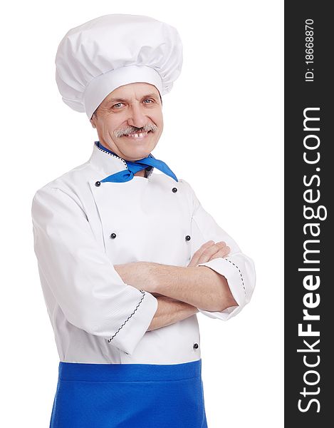 Senior chef in white uniform with crossed hands. Senior chef in white uniform with crossed hands