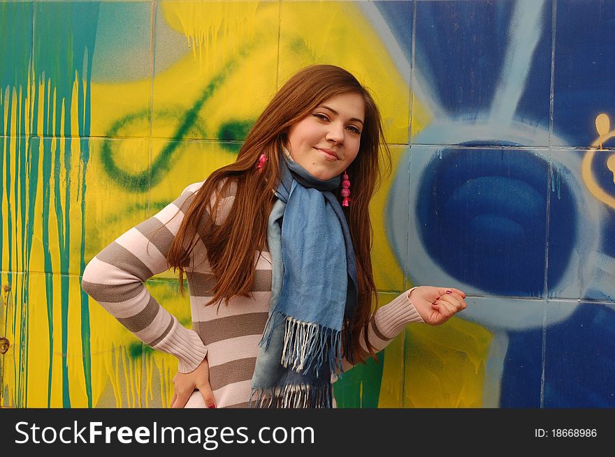 Pretty girl in the subway underground passage. Kiev,Ukraine