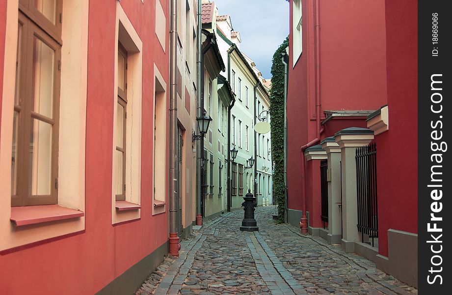 Small street in the center of Riga, Latvia.