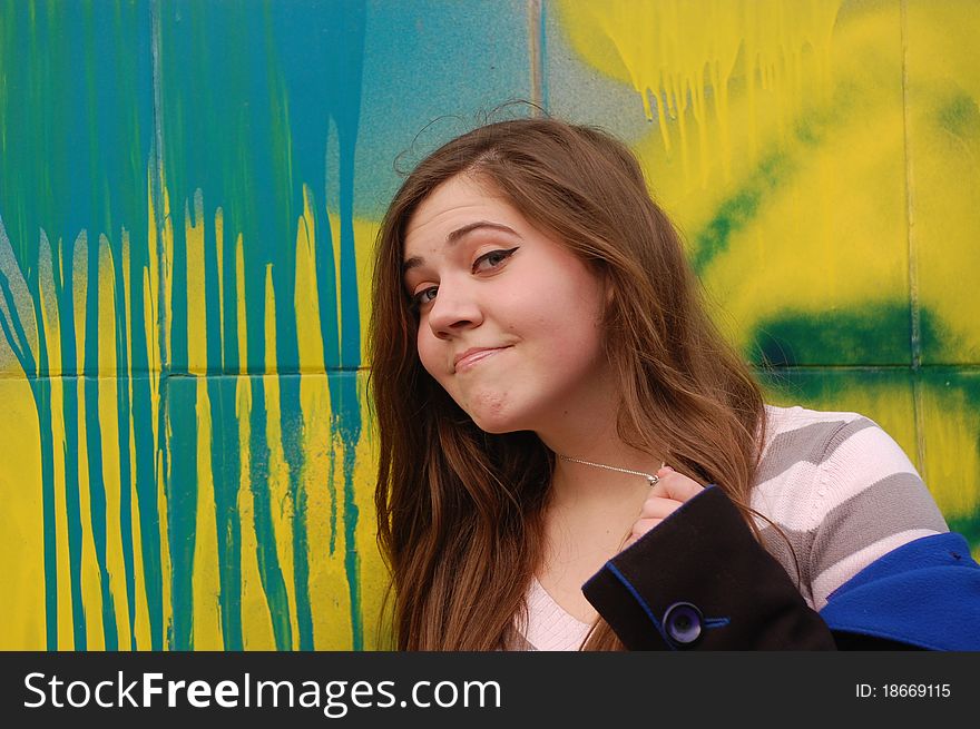 Pretty girl in the subway underground passage. Kiev,Ukraine