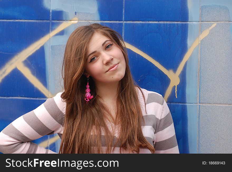 Pretty girl in the subway underground passage. Kiev,Ukraine