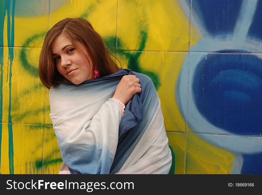 Pretty girl in the subway underground passage. Kiev,Ukraine