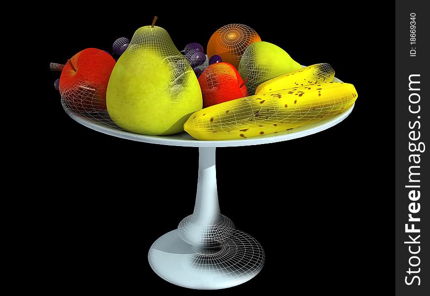 Isolated 3d fruits render with wire on black. Isolated 3d fruits render with wire on black.
