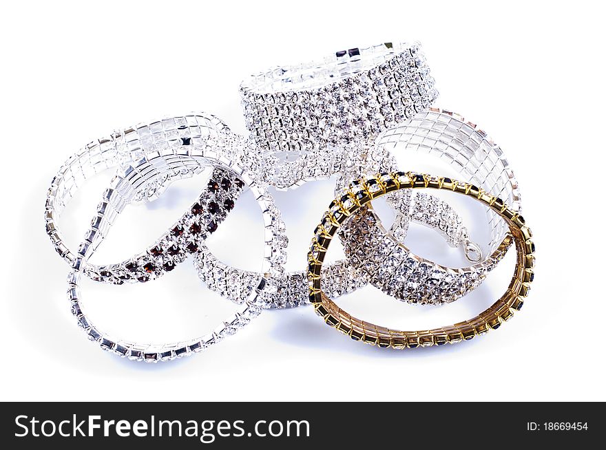 Beautiful bracelets on white background