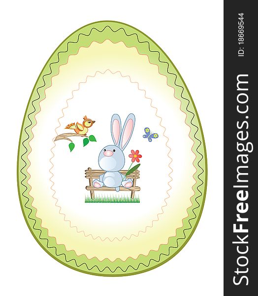 Easter background-egg with blue bunny and bird. Easter background-egg with blue bunny and bird