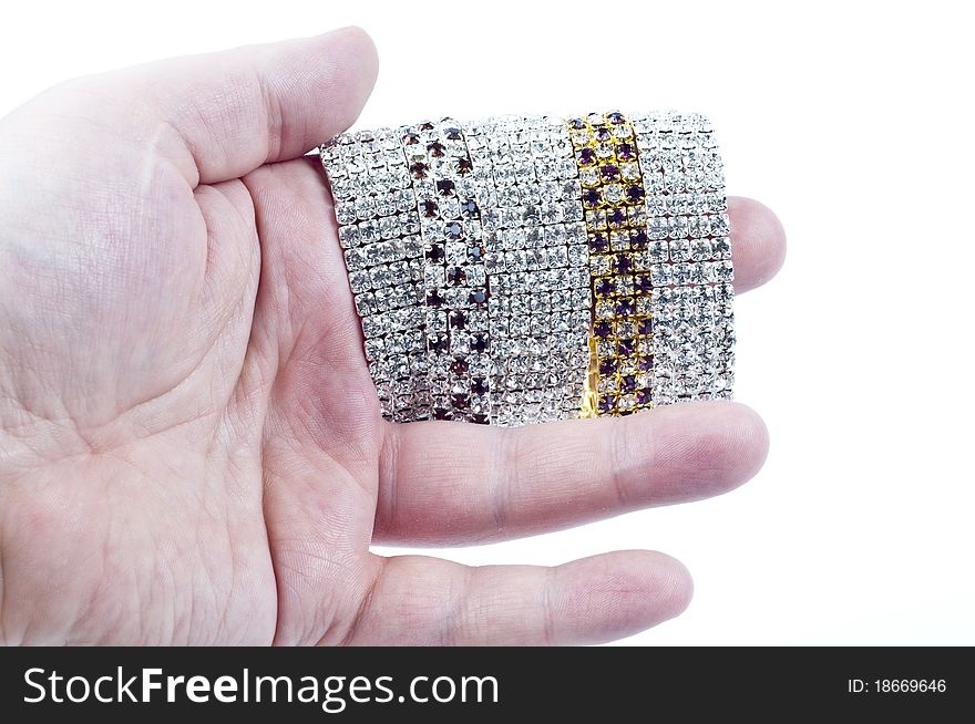 Beautiful bracelets on white background