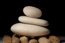 Balancing Stones On Drift Wood Royalty Free Stock Photography Balancing Stones On Drift Wood Royalty Free Stock Photography