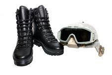 Military Helmet And Boots Stock Photo Military Helmet And Boots Stock Photo