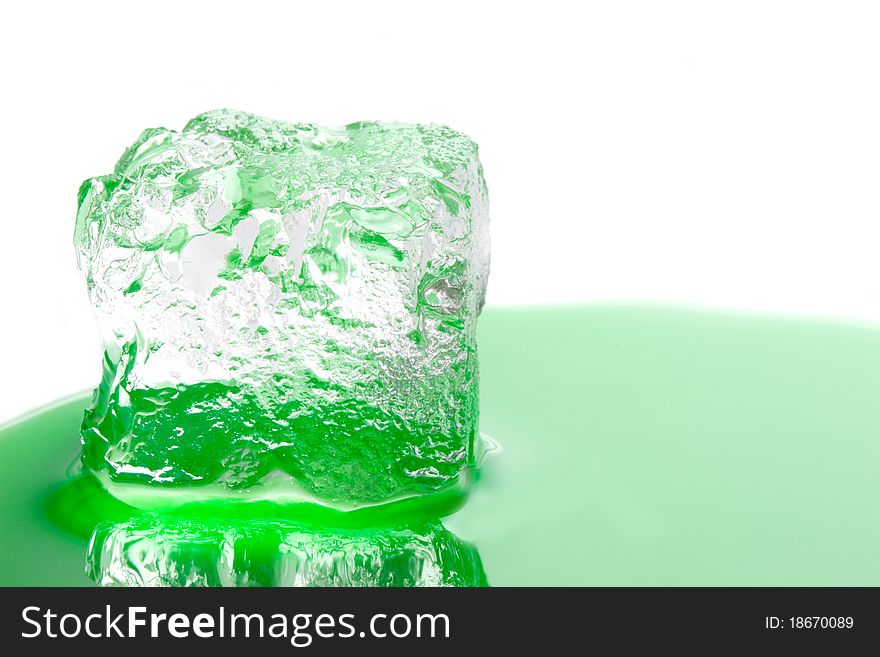 Ice on green mint syrup.