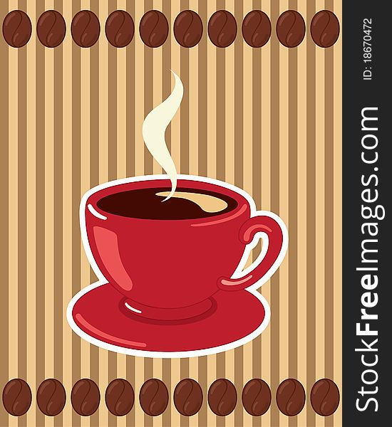 Stylish coffee cup on a striped background with coffee beans. Stylish coffee cup on a striped background with coffee beans.