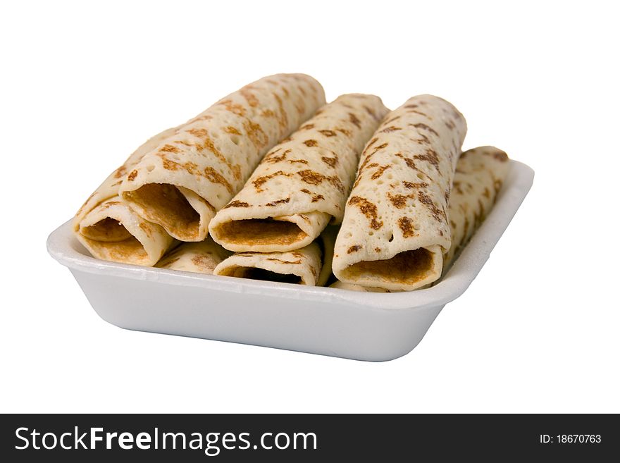 Fried pancakes stuffed isolated on a white background