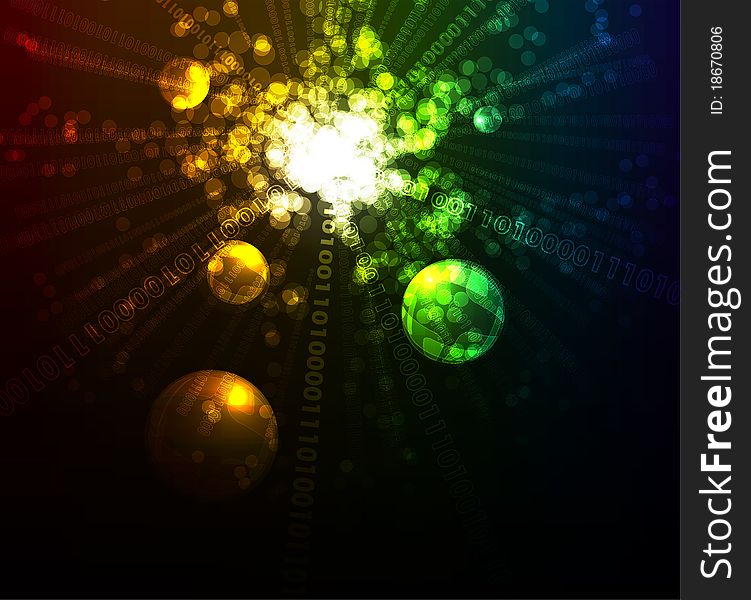 Glowing abstract background with stars and spheres