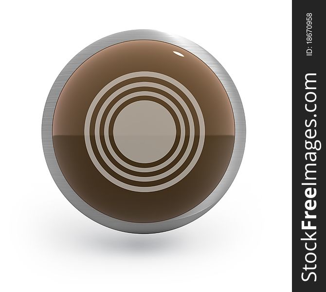 Glossy spherical web button with metal boarder. Glossy spherical web button with metal boarder