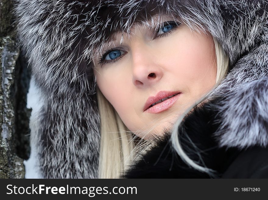 Beautiful woman in winter fur coat. Beautiful woman in winter fur coat