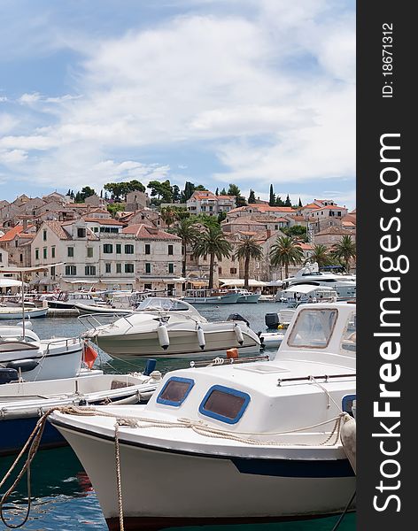 The city of hvar and its harbor in the adriatic sea