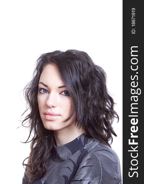 Black hair young caucasian woman portrait, studio shot, isolated. Black hair young caucasian woman portrait, studio shot, isolated