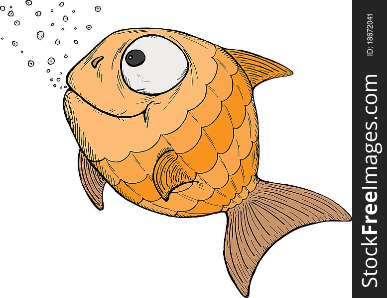 Hand drawn illustration of a cartoon fish