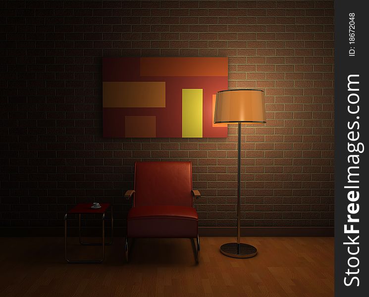 One 3d render of a room with artificial light. One 3d render of a room with artificial light