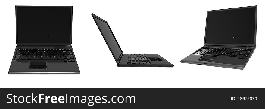 Three different view of laptop in white background