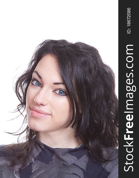 Black hair young caucasian woman portrait, studio shot, isolated. Black hair young caucasian woman portrait, studio shot, isolated