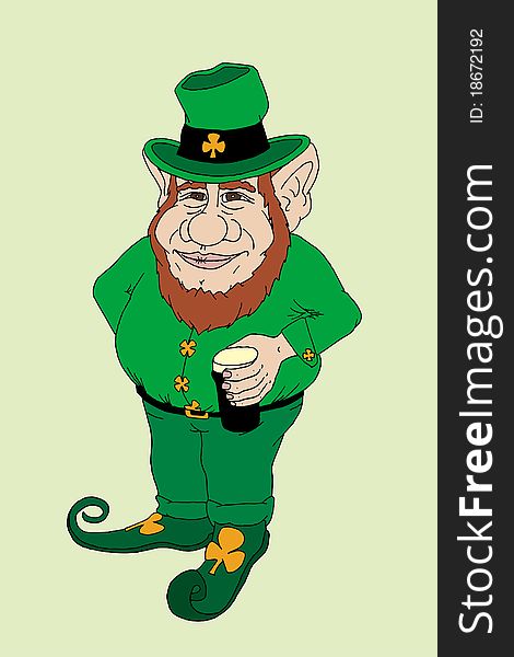 Hand drawn illustration of a happy leprechaun