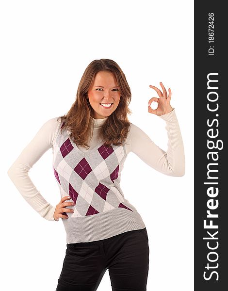 Standing Female Indicating OK Sign