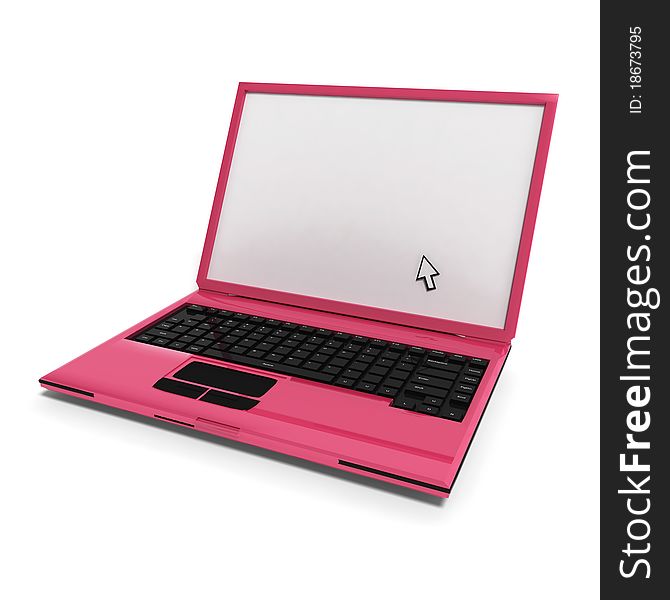 Pink laptop isolated on white background