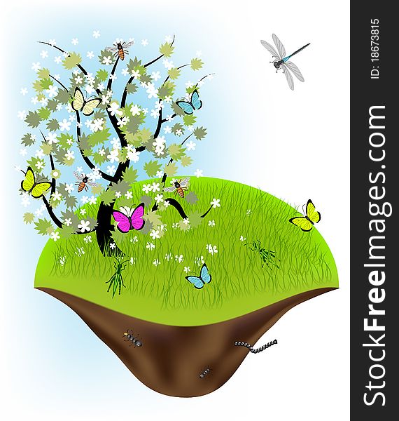 Spring illustration - tree and landscape. Spring illustration - tree and landscape