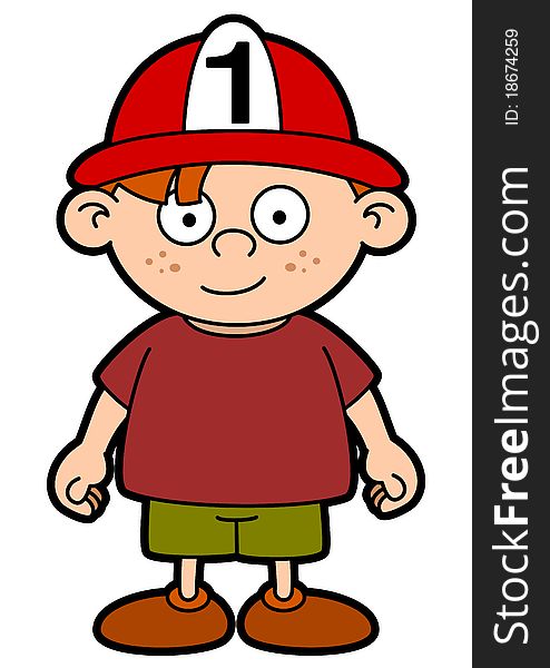 Vector drawing of a child width a fireman's helmet. Vector drawing of a child width a fireman's helmet.