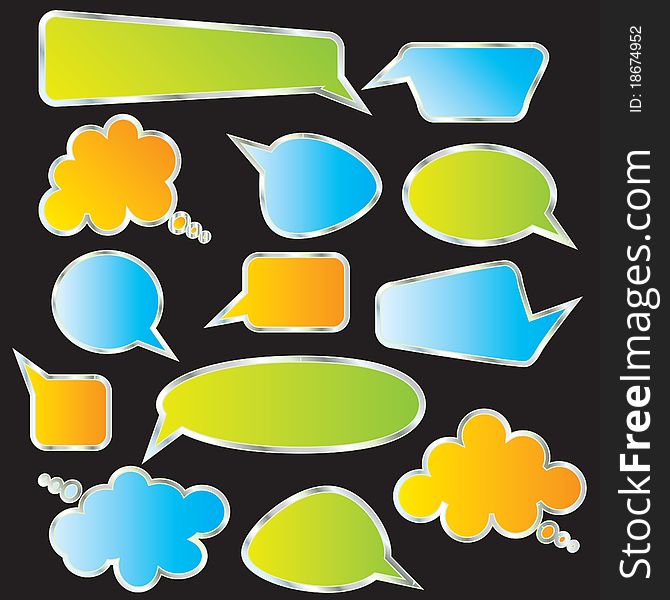 Set of speech and thought blobs,illustrated