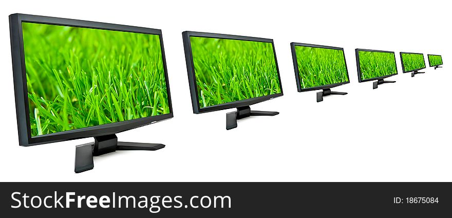 Monitors lcd, tv with green grass on screen. Monitors lcd, tv with green grass on screen.
