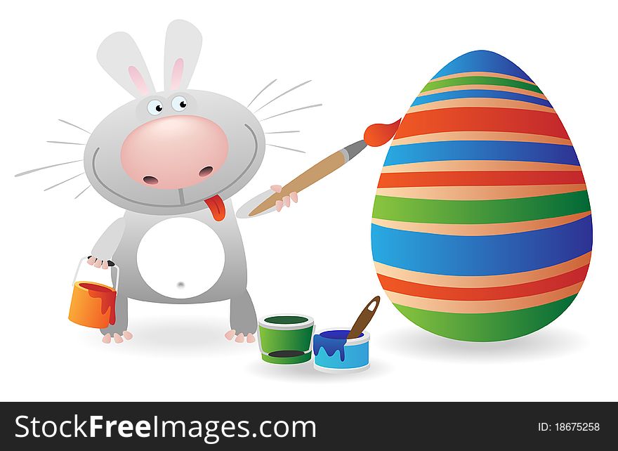 Cartoon rabbit painting easter egg