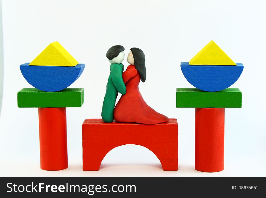 COncept of married day created from color clay and wood toy. COncept of married day created from color clay and wood toy
