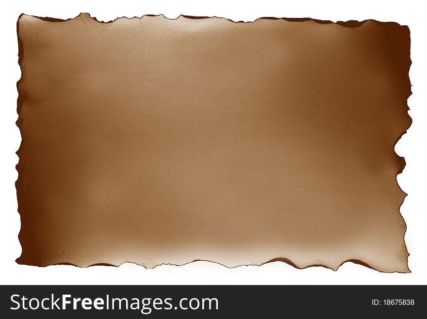 Brown paper with burn style isolated on white background