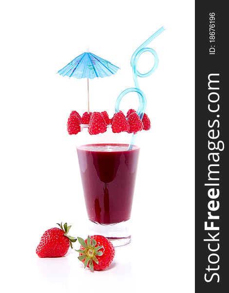 A fresh made fruit cocktail isolated over white