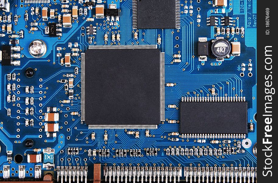 Electronic microcircuit. Microchip, photo close-up