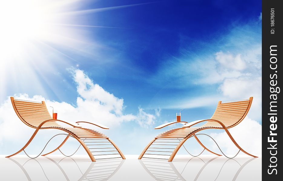 Beach Bench On A Background Of The Sky