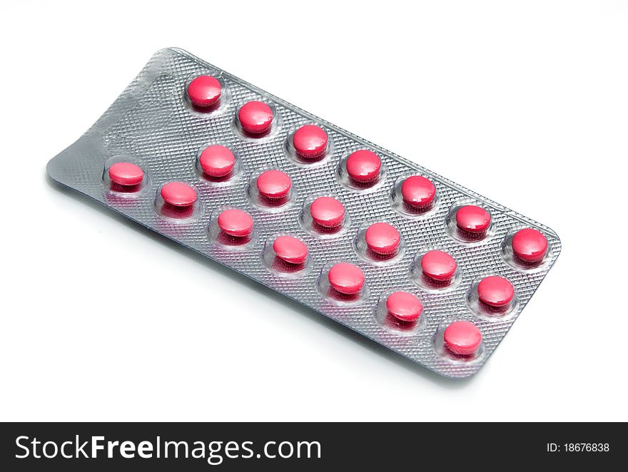 Packing of tablets on a white background