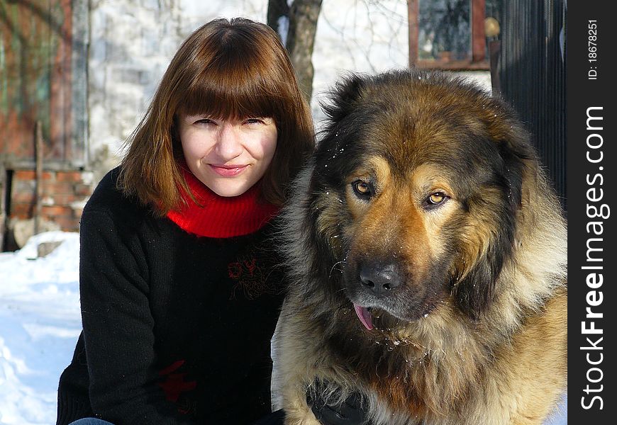 Photo of a girl and her dog. Photo of a girl and her dog