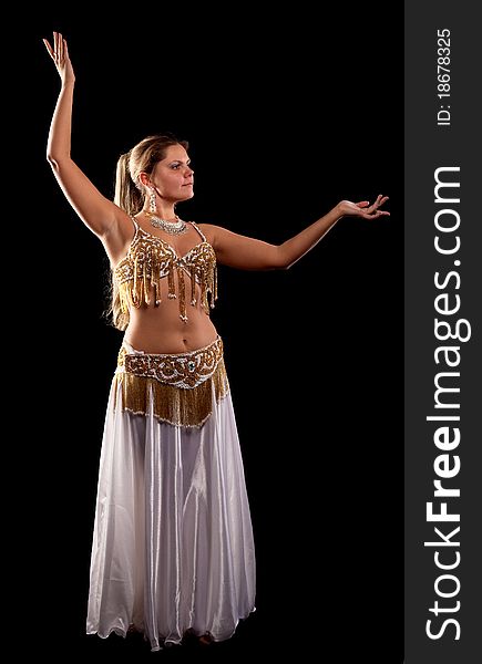 Woman dance in dark - oriental arabia costume. Woman dance in dark - oriental arabia costume