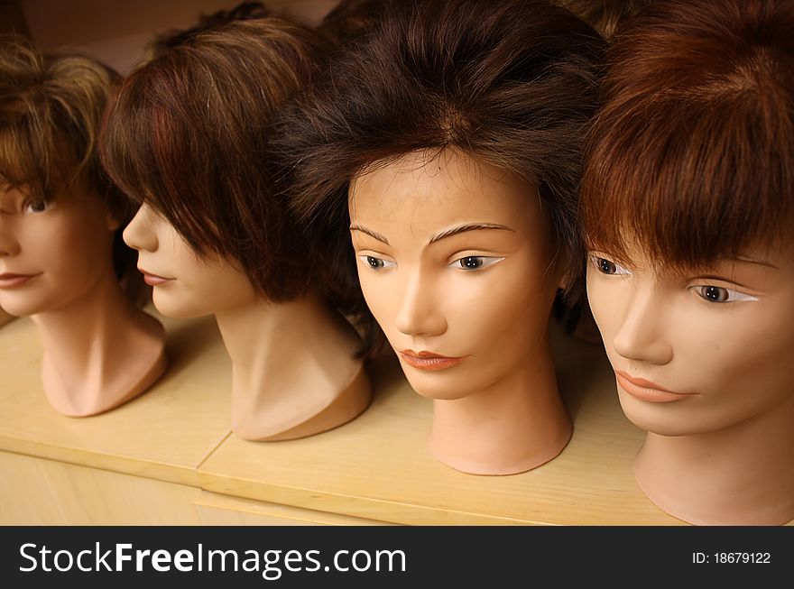 Closeup of the head of a mannequin in a clothes store