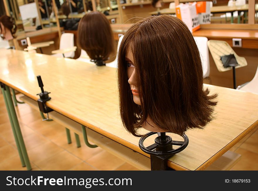 Closeup of the head of a mannequin in a clothes store