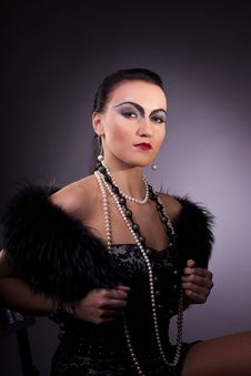 Woman In Fur Boa With Pearl Beads Retro Syle Stock Images Woman In Fur Boa With Pearl Beads Retro Syle Stock Images